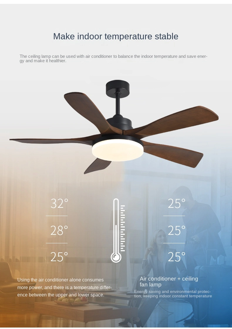 5-Leaf Solid Wood Fan Top Quality 60 Inches Decorative LED High Speed Ceiling Fan with Light and Remote Control