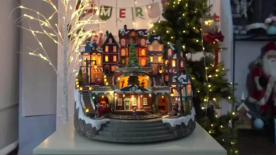 Mountain Kid Ski Weihnachtsszene, LED-beleuchtetes, animiertes Weihnachtsdorfhaus aus Glasfaser-Polyresin als Weihnachtsdekoration